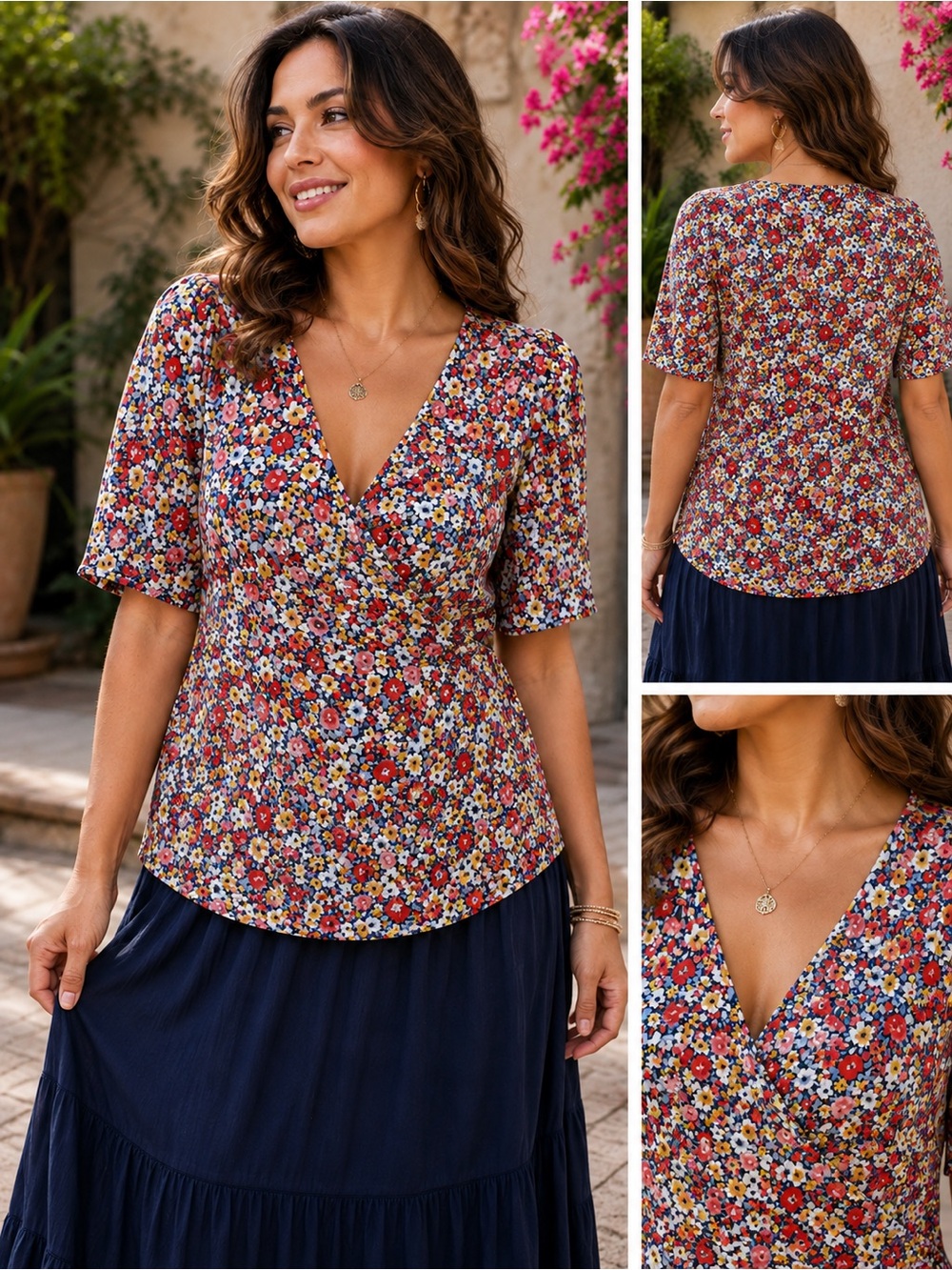 Ann Taylor Women's Floral Wrap Style Top - Multicolor